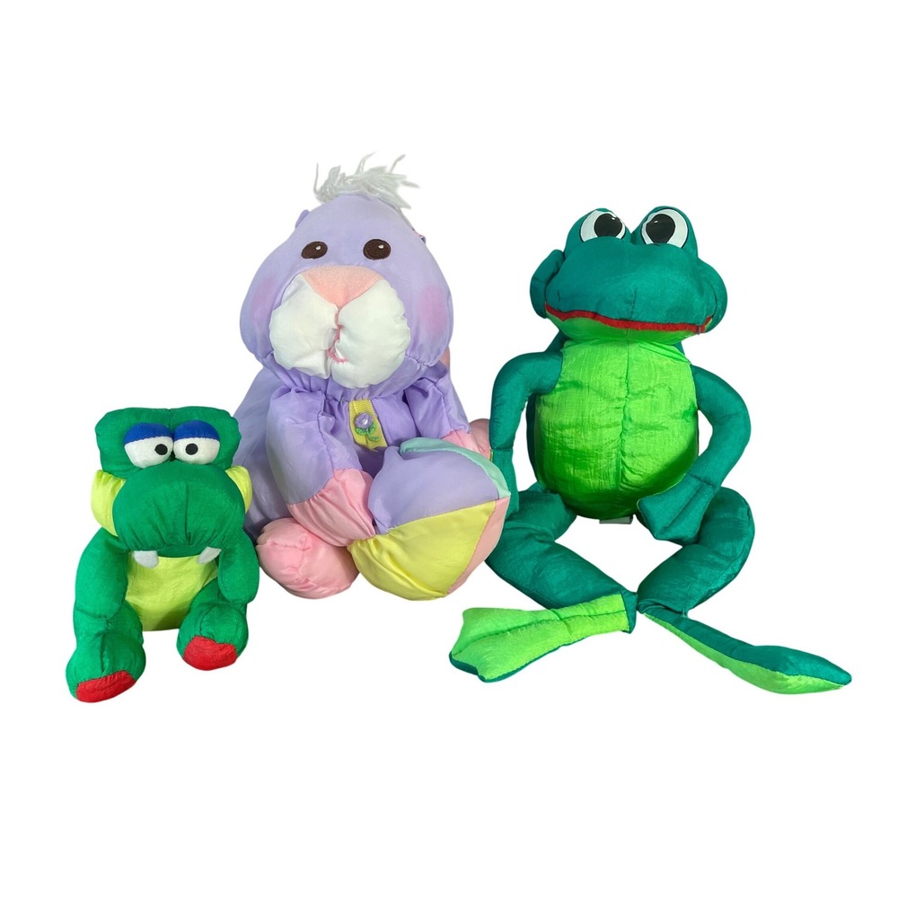 1988 Fisher Price Puffalump Bunny Frog Alligator Plush Nylon Parachute Lot